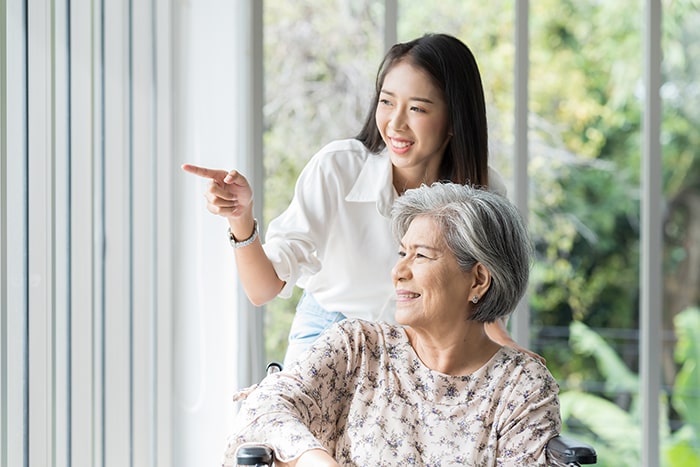 a young lady and her old mother